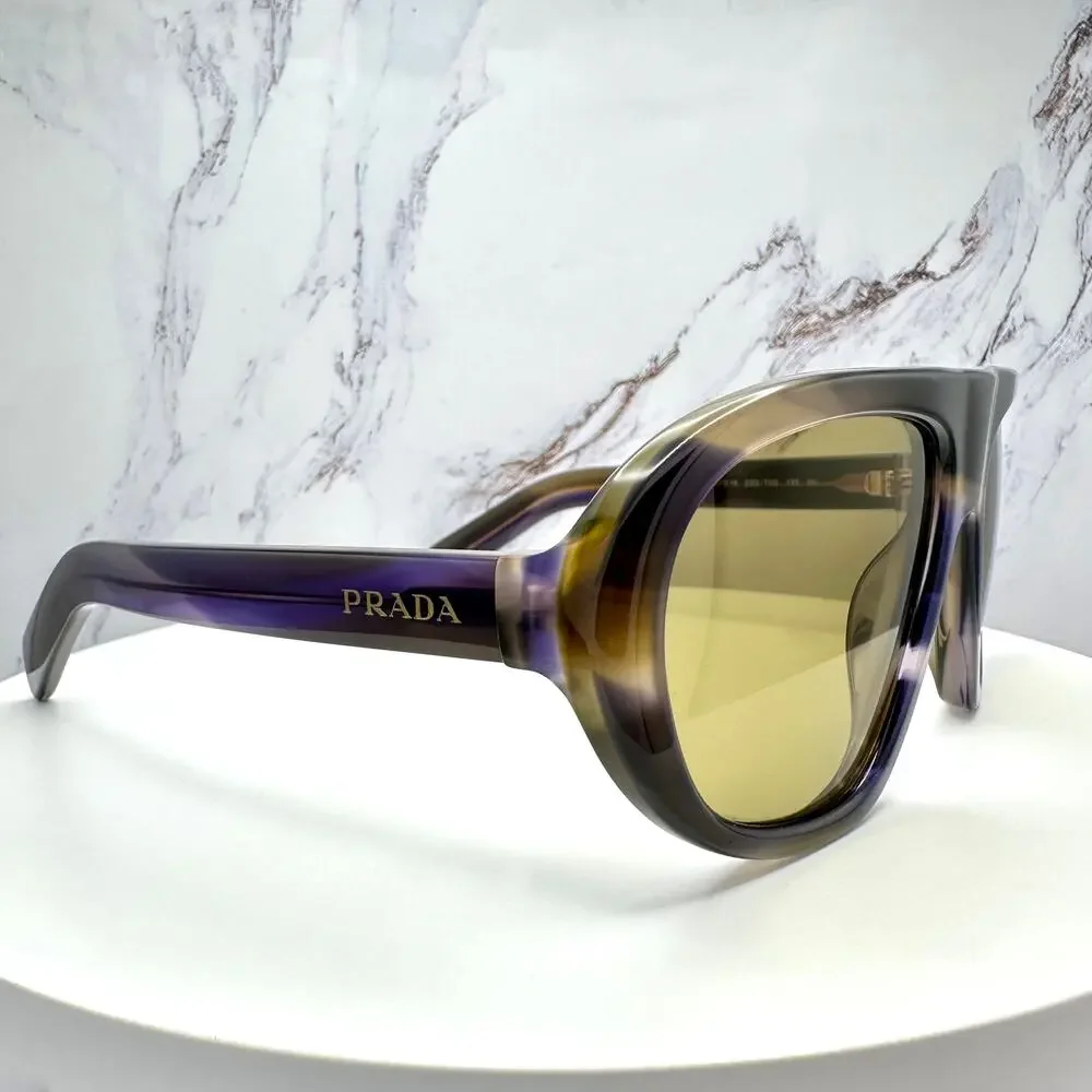 New PRADA Sunglasses Brown Striped Laguna Aviator Shield Mask New - Picture 10 of 16